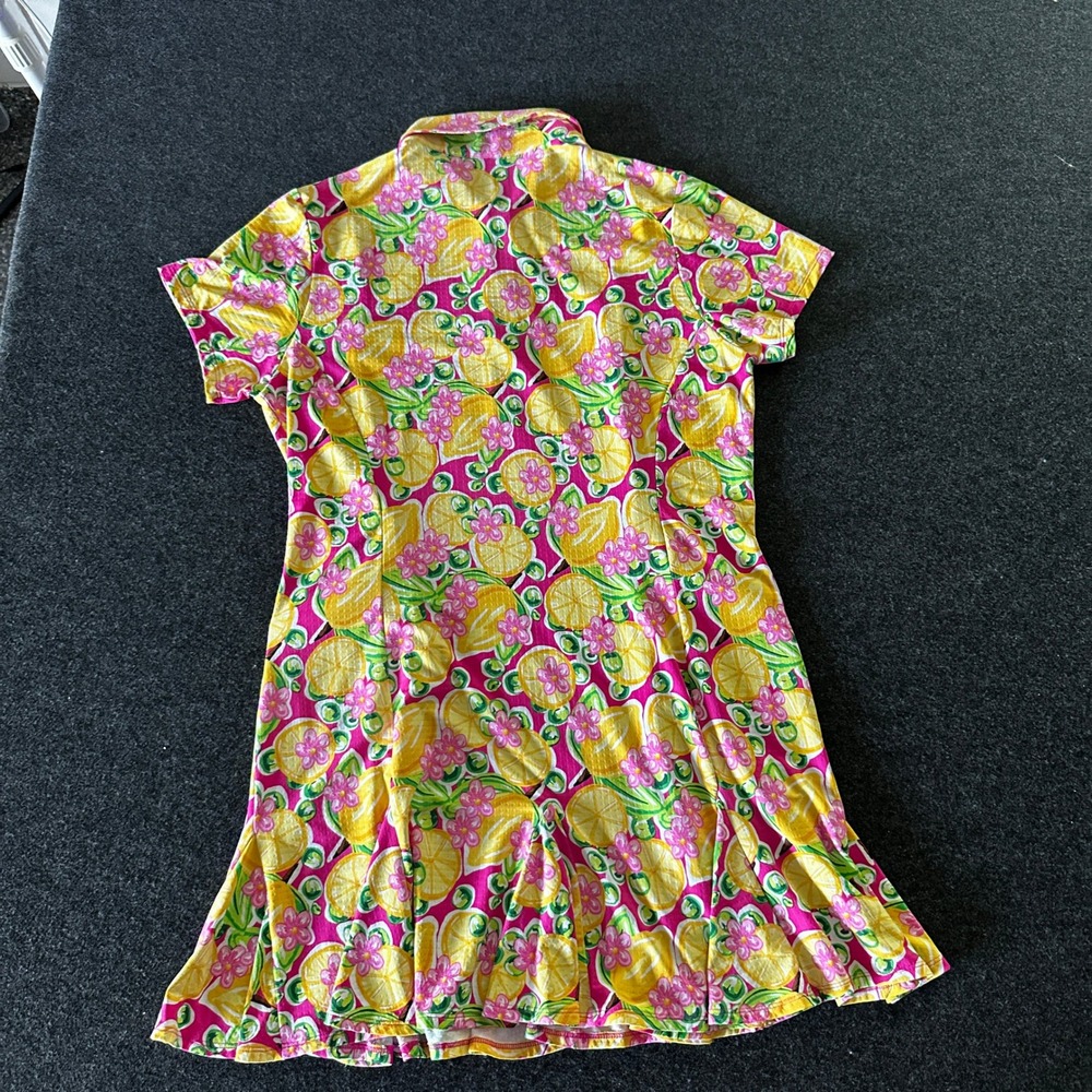 IBKUL Womens Golf Dress XL Pink Yellow Lemon Floral UPF 50+ Short Sleeve Dress - Picture 2 of 7